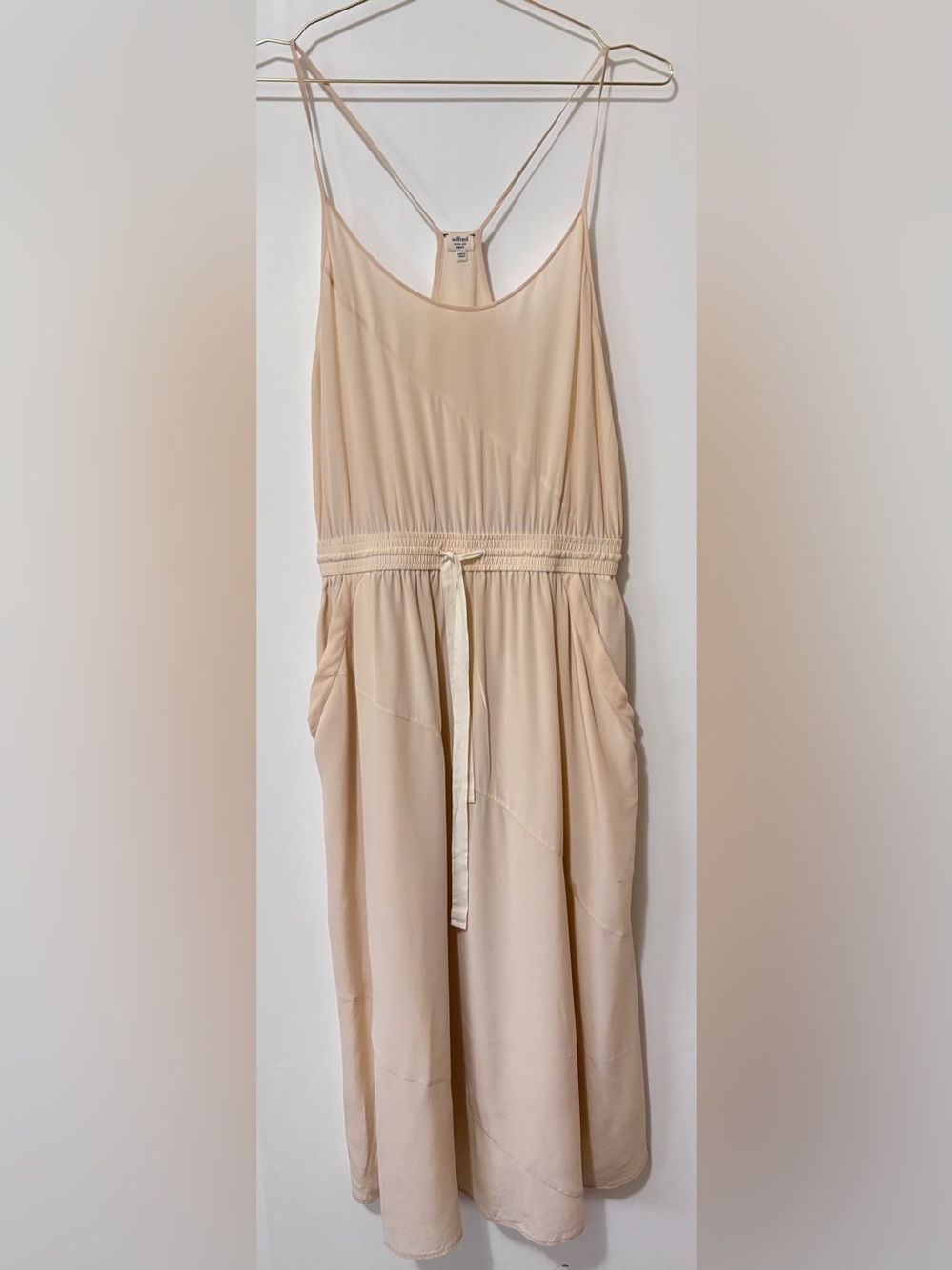 Wilfred| Aritzia| Cream 100% Silk Tie-Waist Sleeveless Flowy Midi Dress Sz S - Picture 3 of 8
